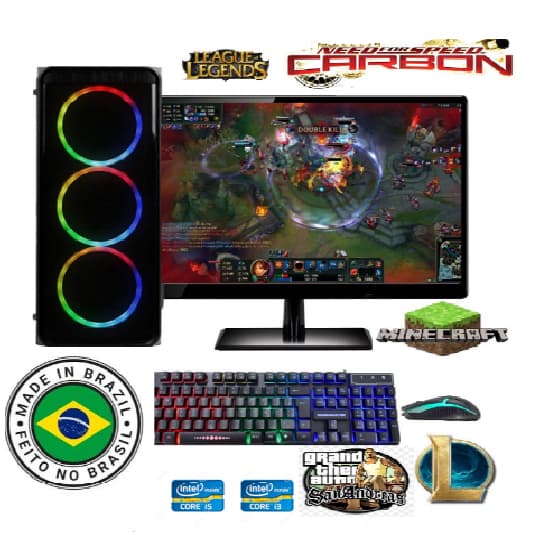 computador i3 barato cpu gamer completo 8g ssd128+hd320 monitor 19'' wifi et2 LOL cs mine gta roblox