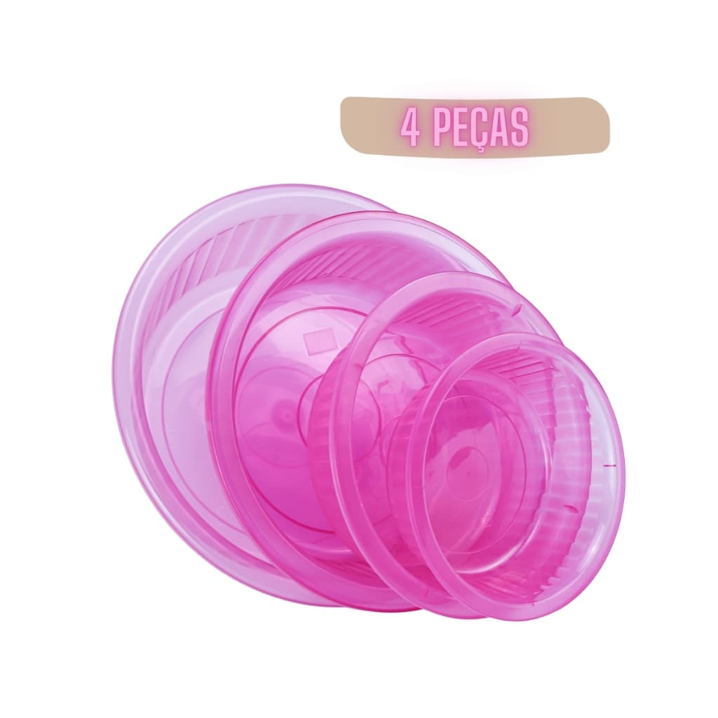 Kit Bacia Plástica Rosa Organizadora Multiuso Para Casa e Cozinha