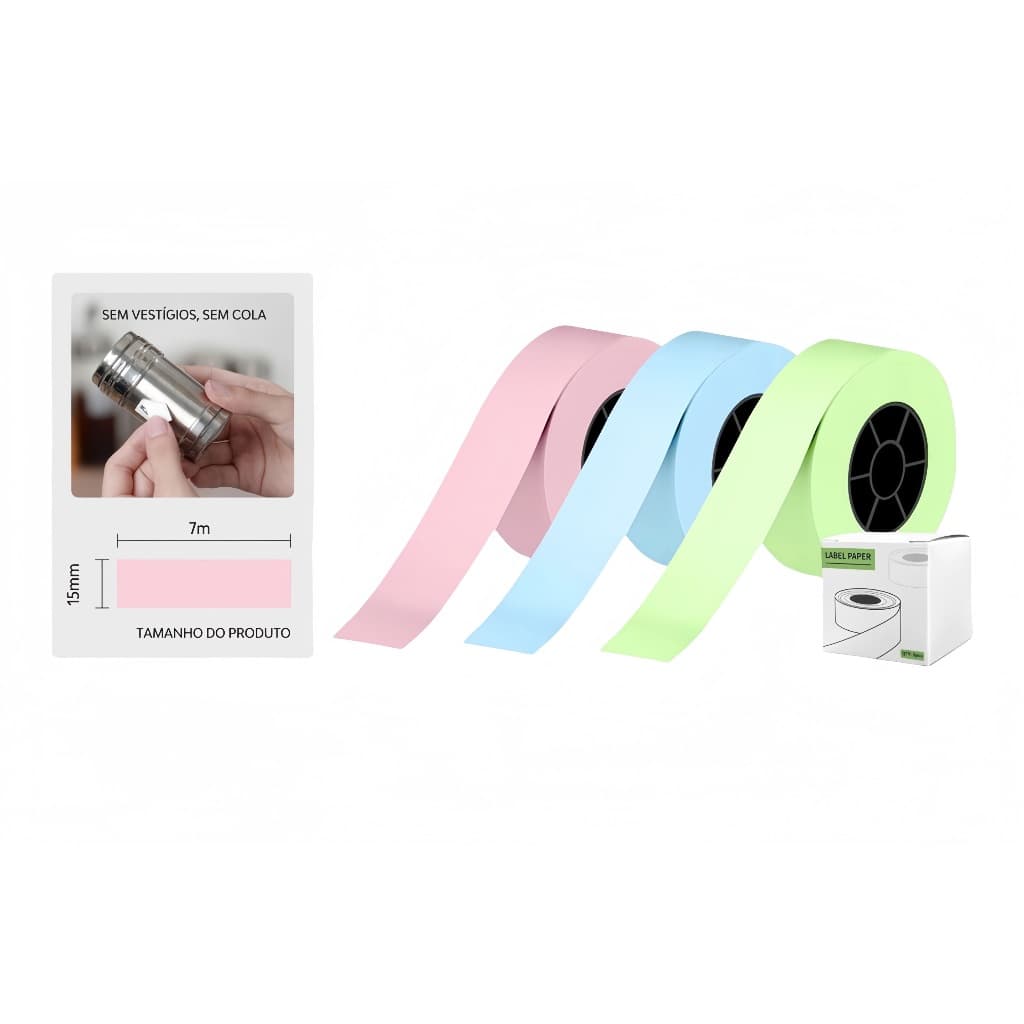 3/6/9/12 Rolos De Papel Térmico Fita Adesiva Autocolante De Rótulo Contínuo 15mm * 7m P/Mini Impressora Térmica Portátil