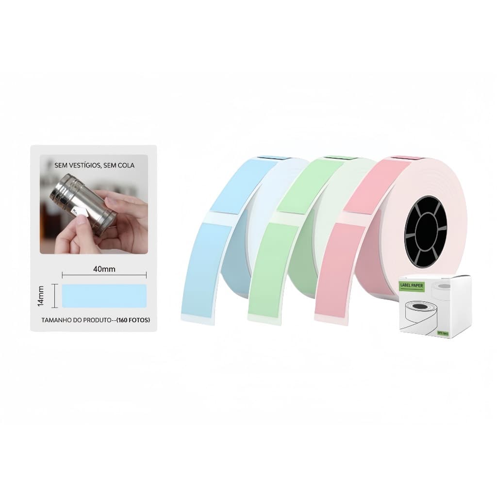 3/6/9/12 Rolos Papel Etiqueta Térmicas Lacuna Multicoloridas, 14 x 40mm P/Impressora Térmica Portátil P/Escritório, Casa