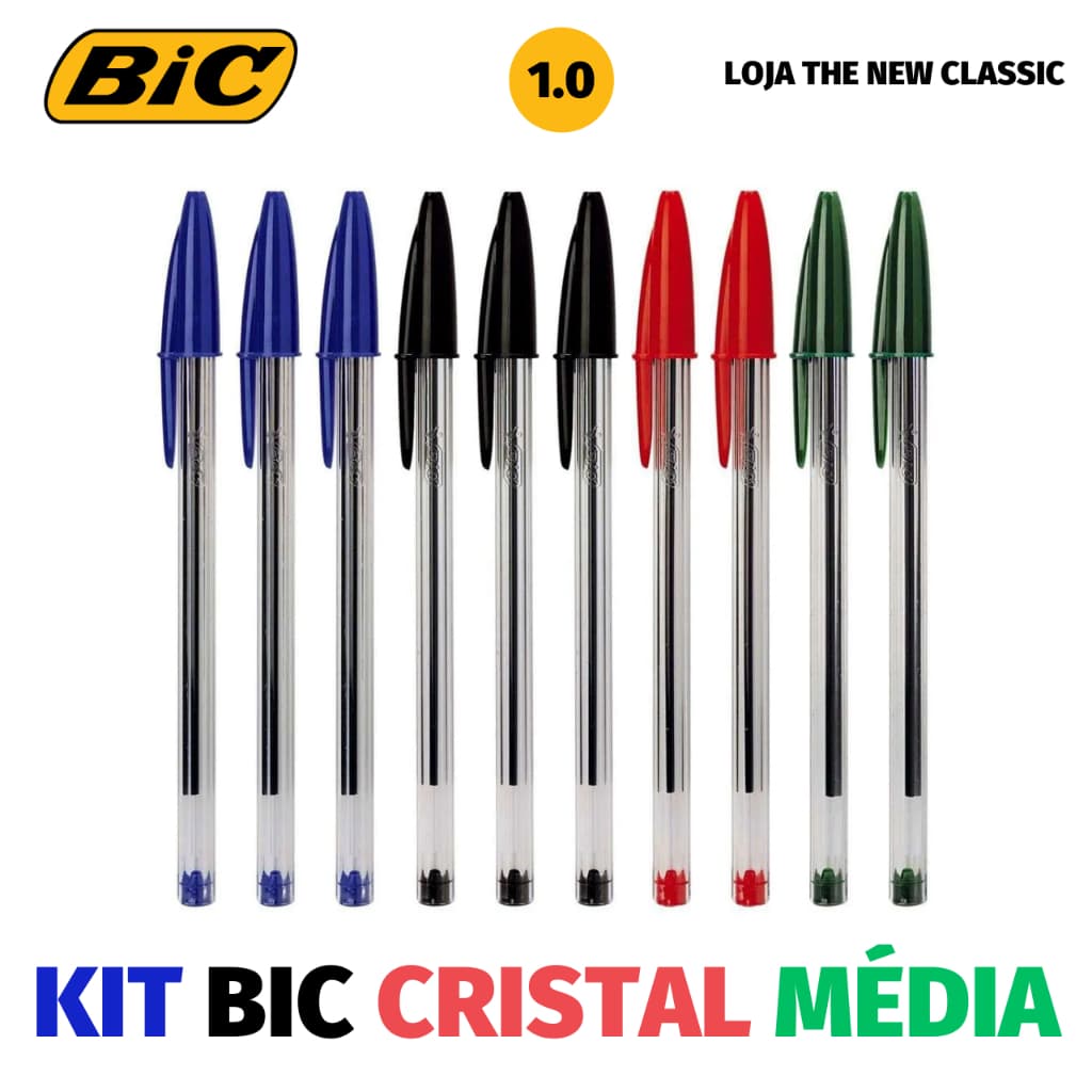 Kit Caneta Bic Cristal Média Classic - Azul, Preta, Vermelha, Verde