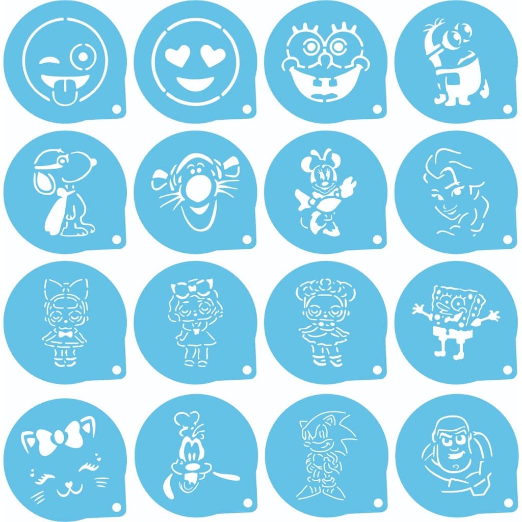 kit Stencil Personagens (18) Infantis 16 Moldes 7x7cm