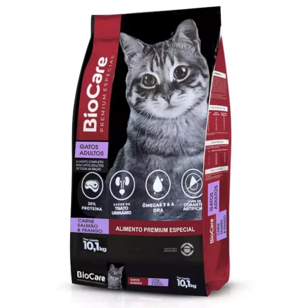Ração Gatos Adultos Biocare Selection Salmão, Carne e Frango 10,1kg