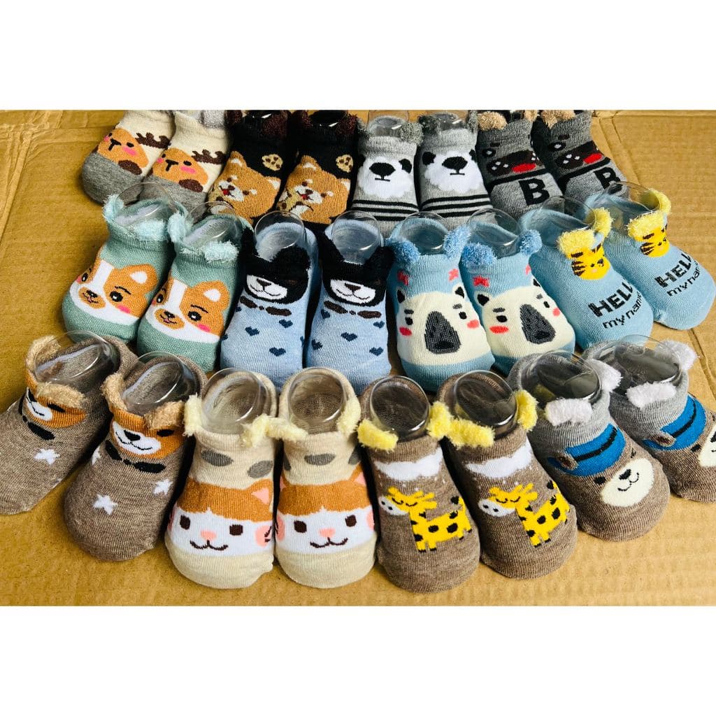 KIT 3-12 pares Meias Infantis com Orelhinhas e Estampa Cartoon - Algodão - 0-10Anos menino