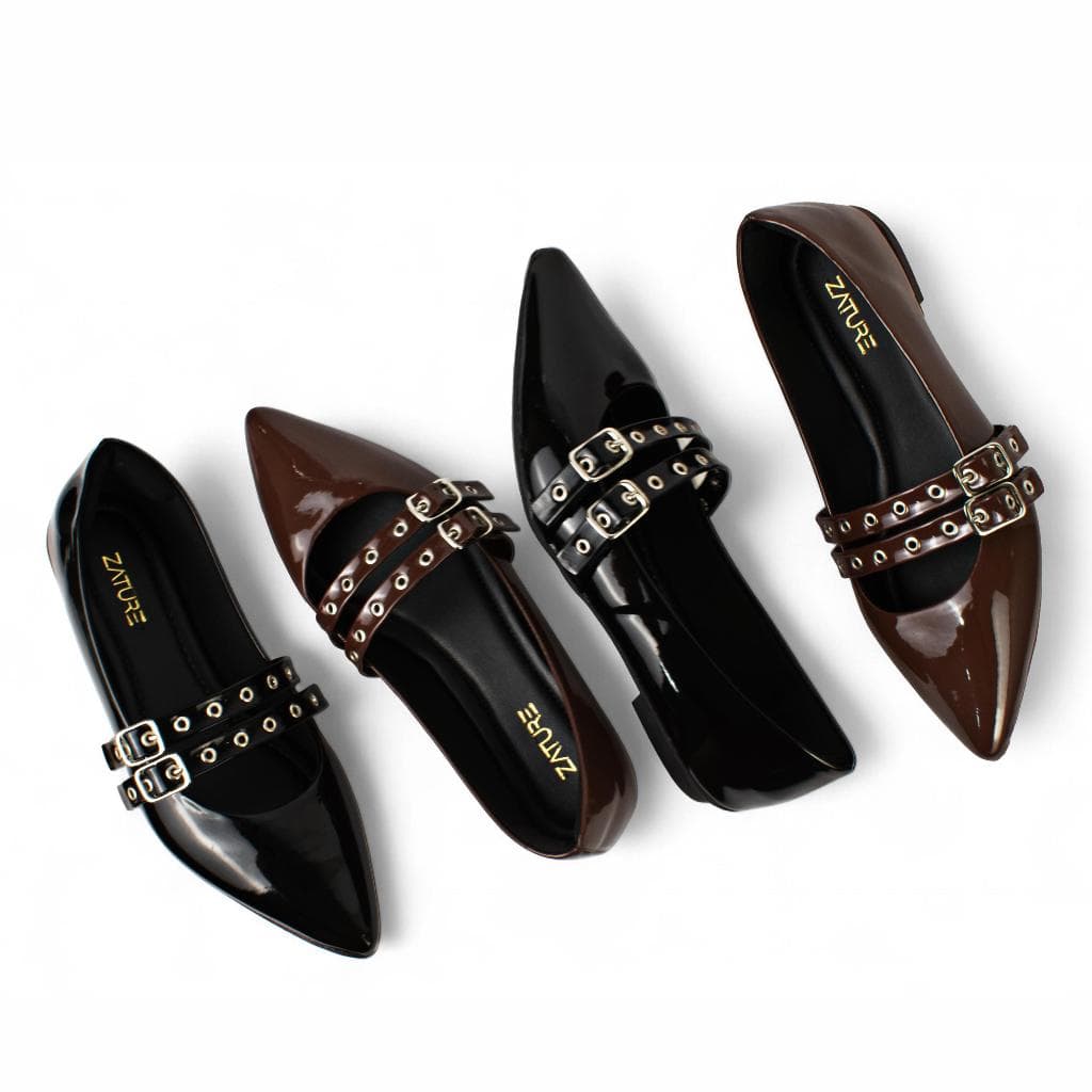 Sapatilha Bico fino Feminina Conforto Casual Confortável Verniz Fivela