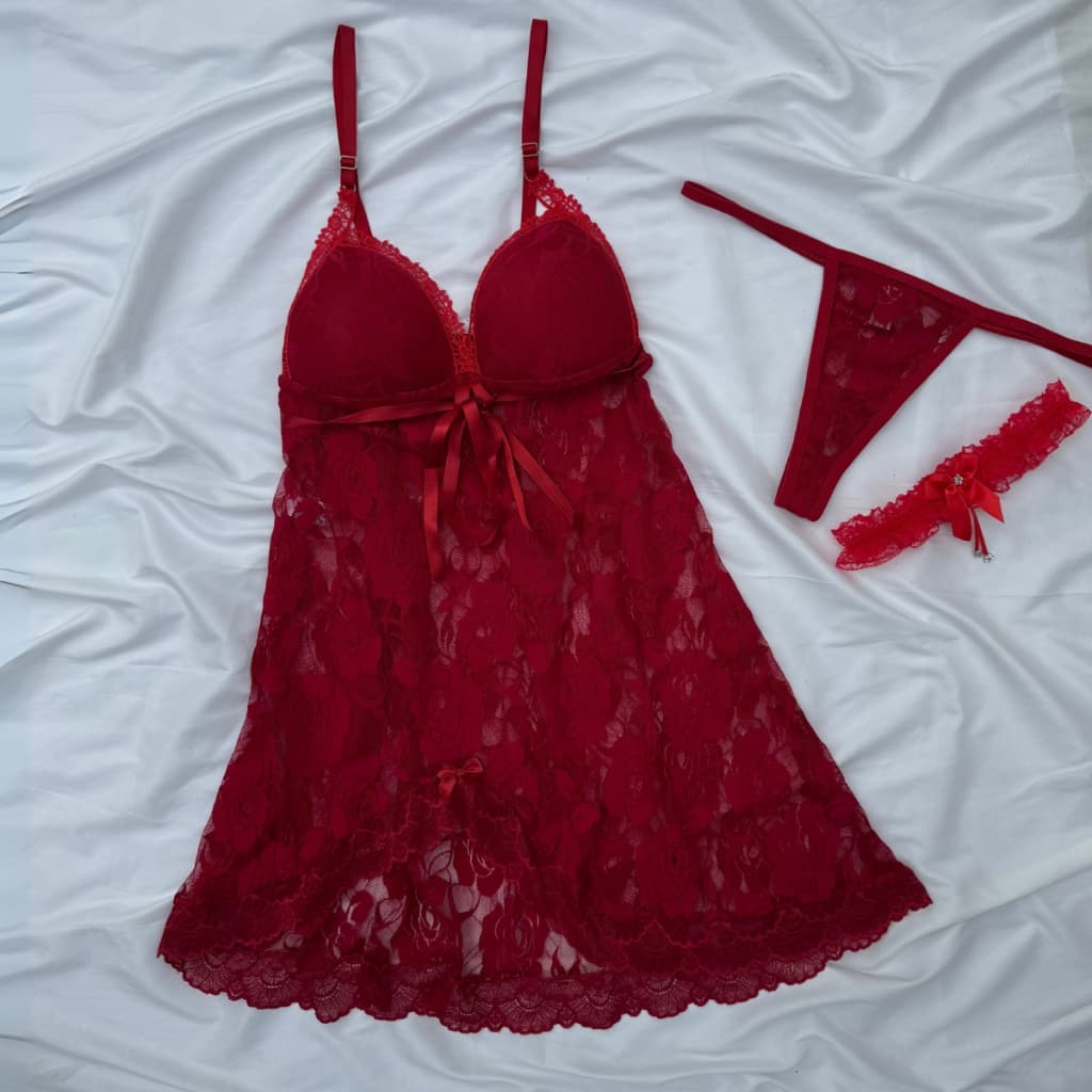 Camisola Com Bojo Com Calcinha e Perneira Camisolas De Renda Calcinhas Fio Dental