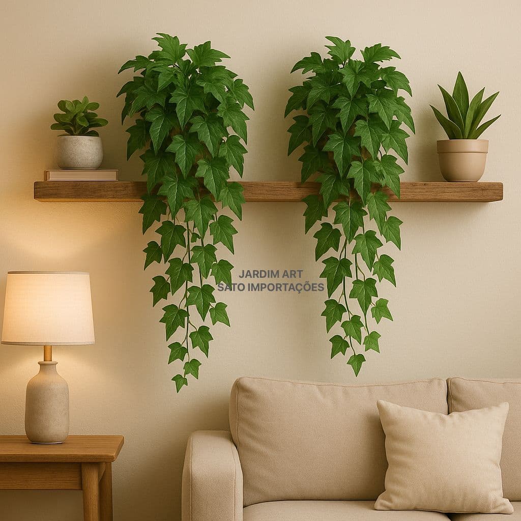 vaso Trançado + 3 Planta Pendurada Verde Artificial Parede Varanda PT11