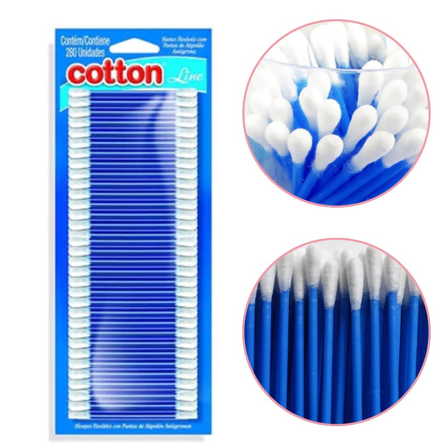 Kit Cotonete  Unidades Hastes Flexíveis Cotonete Premium Cotton Line com Pontas Algodão Natural