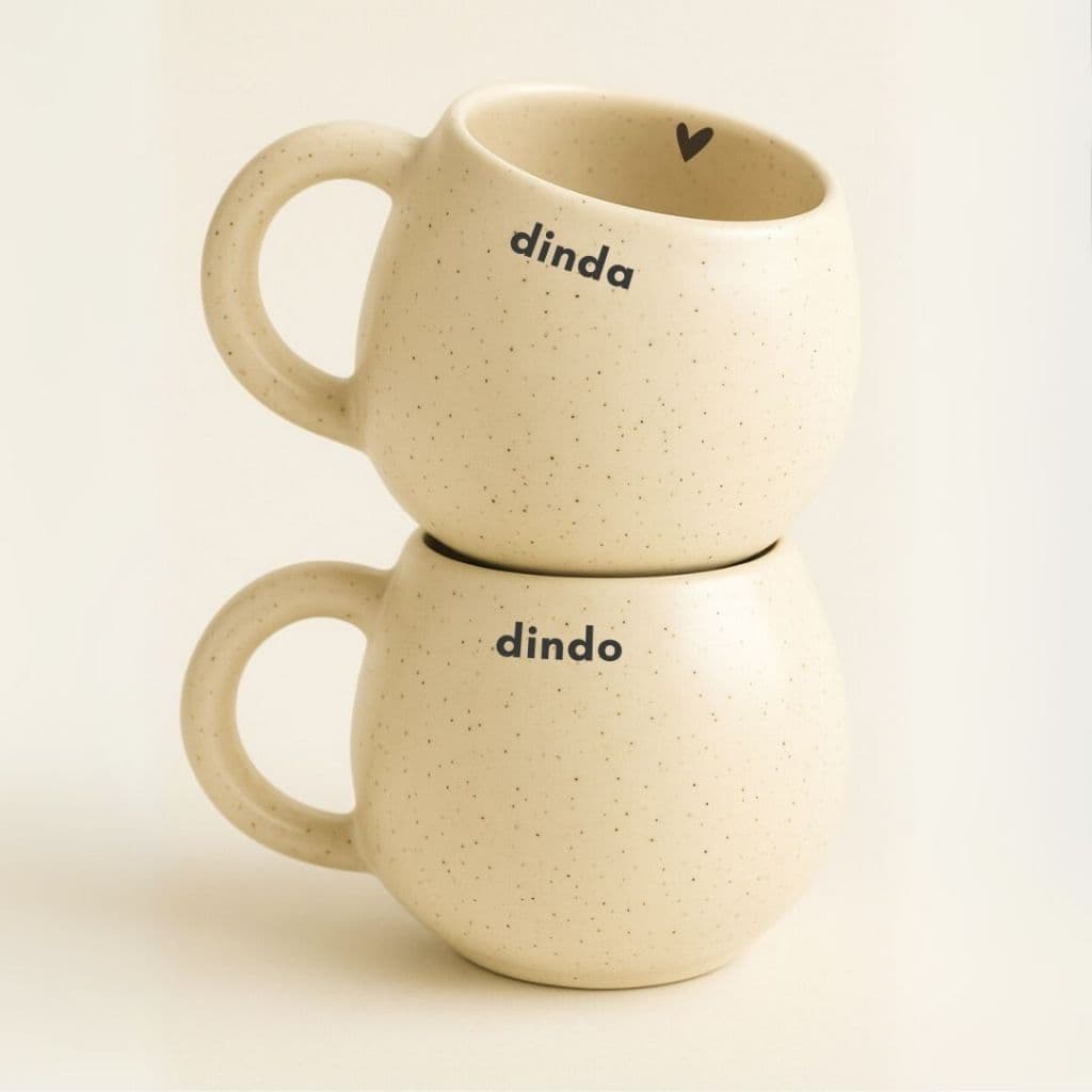 Caneca Artesanal de Cerâmica Presente Dinda e Dindo Oval Bojuda Moon Xícara Grande Padrinhos