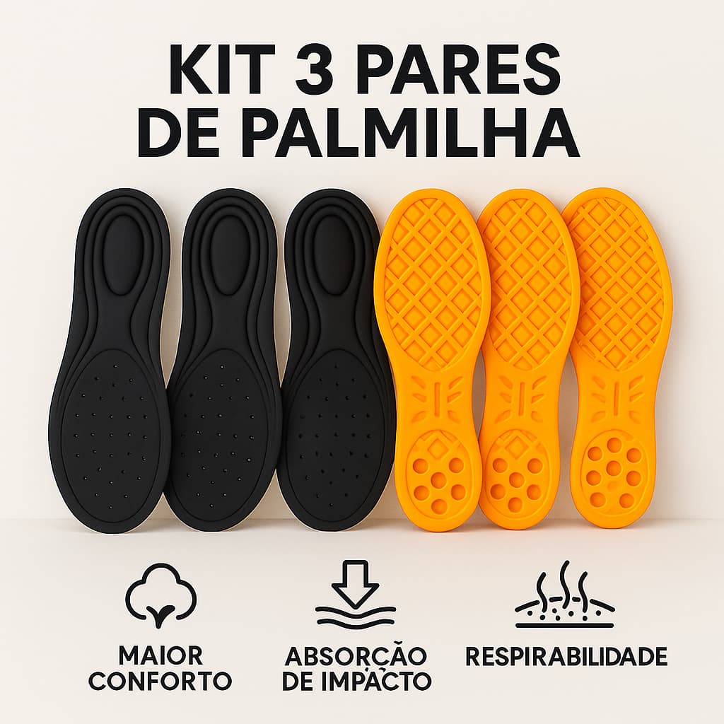 Kit 3 Pares Palmilha Ortopédica Anatômica em Gel-PU Confortável Bota Coturnos Militar Segurança