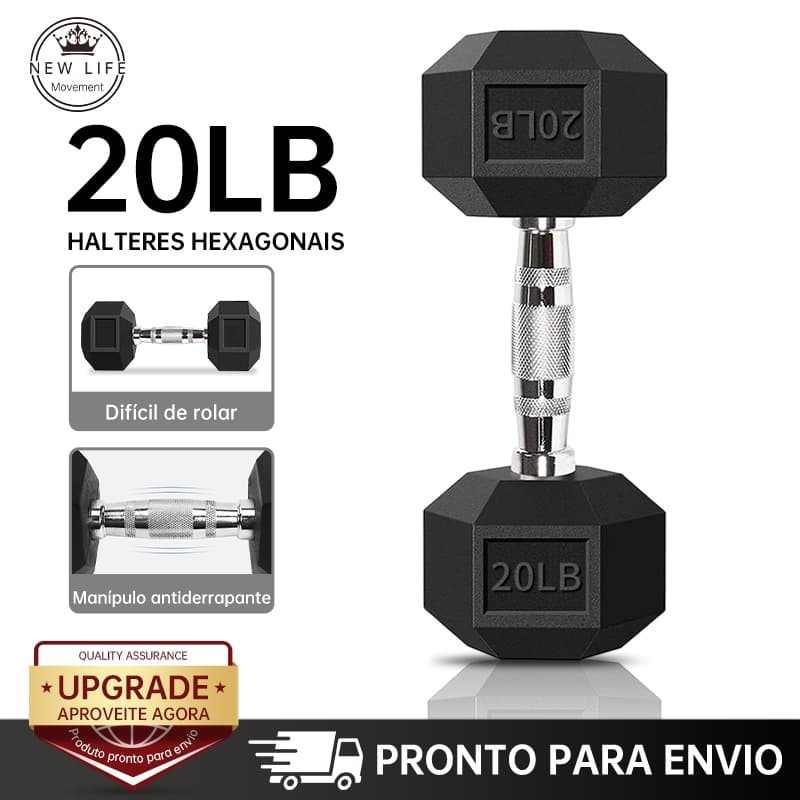Halter Dumbell Emborrachado Sextavado Cromado De 20lb(9.1kg) Um único haltere 1 Unidade
