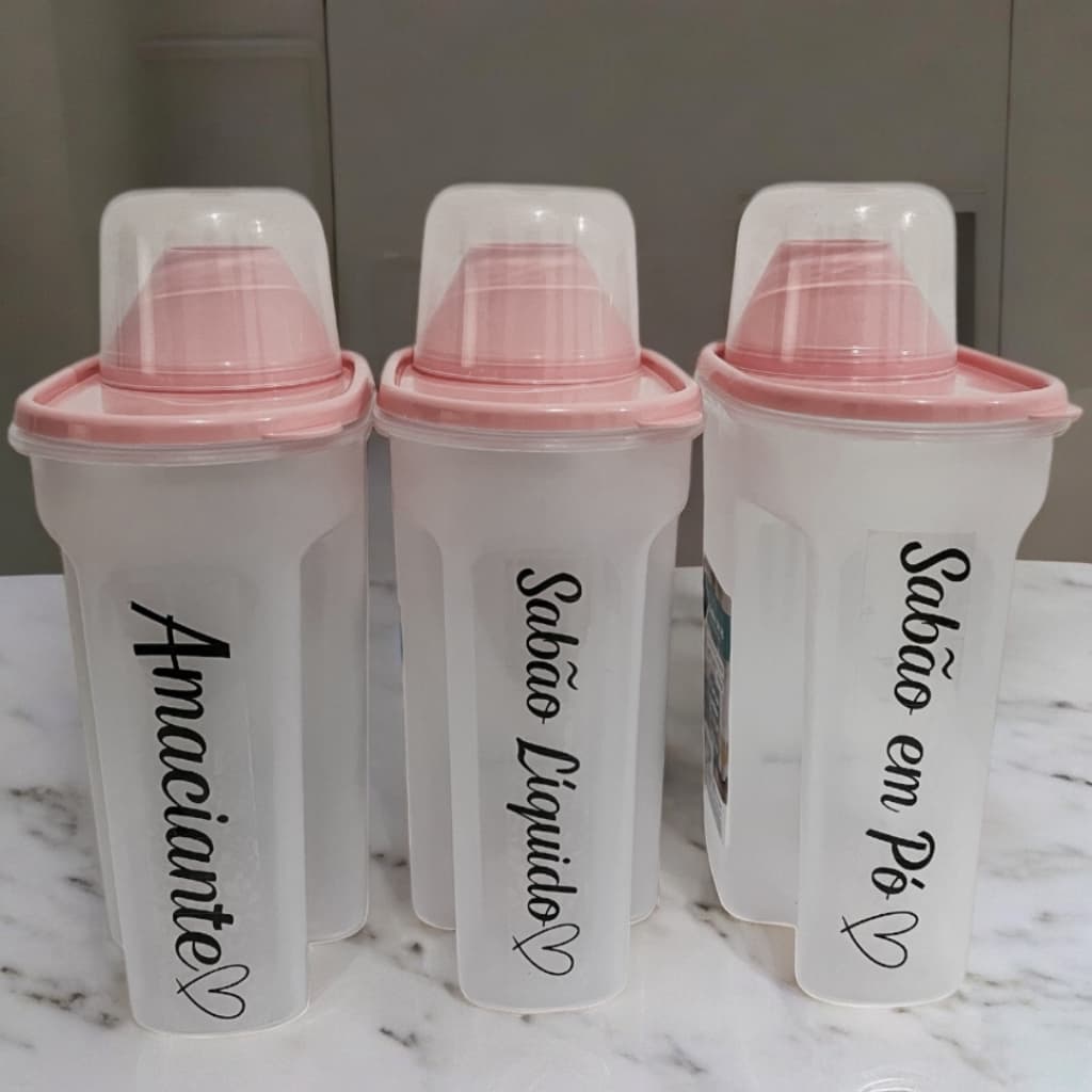 Kit 3 Porta Sabão Líquido 1700ml com Tampa Medidora + Adesivo | Amaciante Sabão em Pó – Tampas color