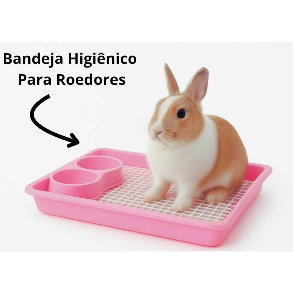 BANDEJA SANITÁRIA ESPAÇOSA PARA PORQUINHO DA ÍNDIA COELHO E COELHINHO COM GRADE + COMED. DUPLO