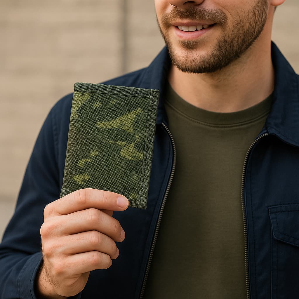 Carteira Tática Camuflada Masculina com Velcro  Resistente, Compacta, Cartões