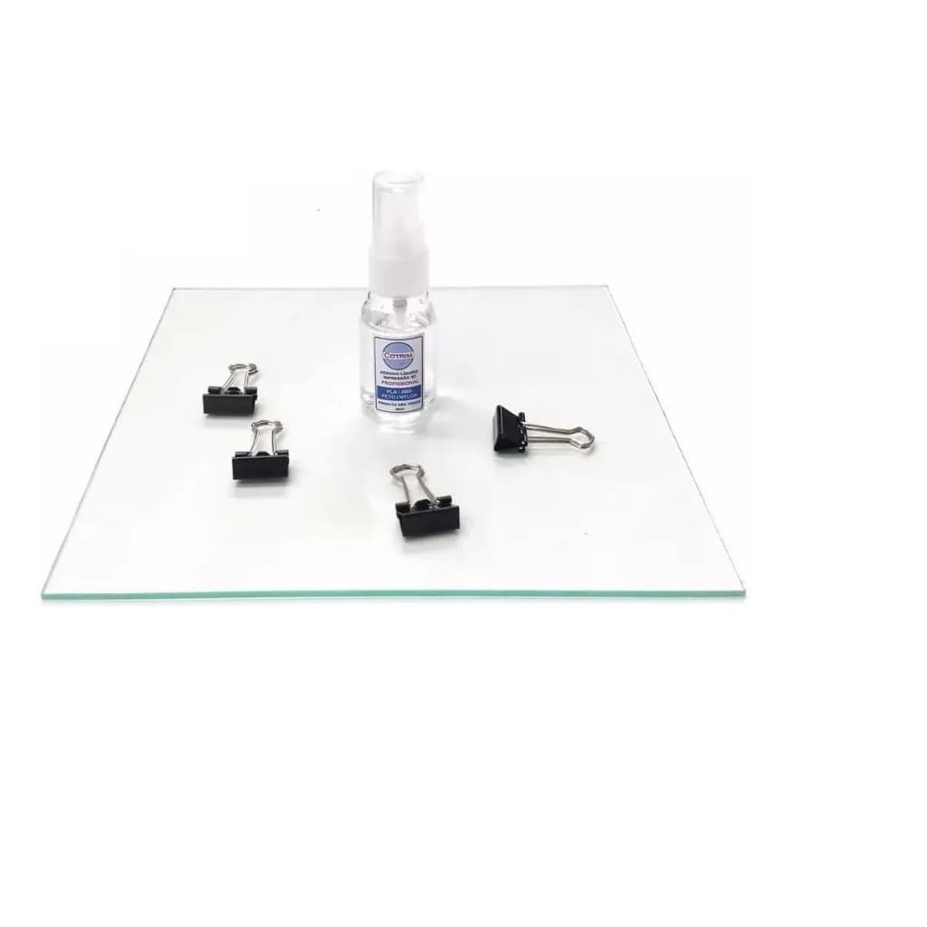 Base mesa de vidro compatível com Creality ender 3 s1 plus 310 x 315mm + 4 Presilhas + Adesivo líquido prof