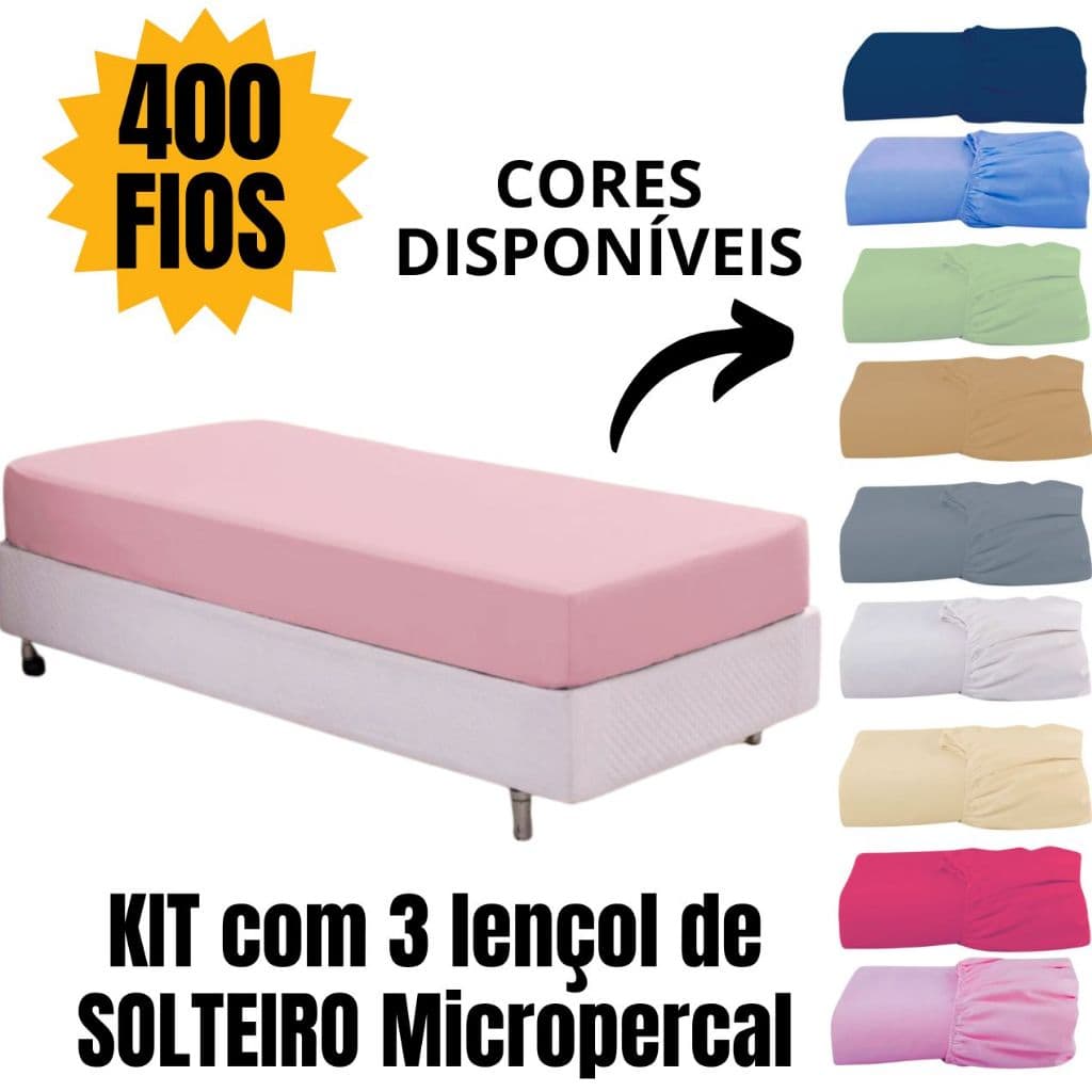 KIT 03 LENÇOL SOLTEIRO 400 FIOS AVULSO MICROPERCAL