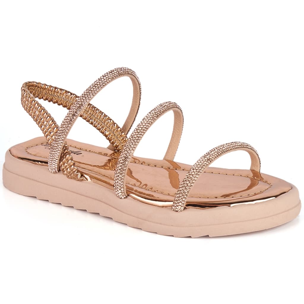 Sandália Feminina Tiras Strass Brilhante Elastico no Calcanhar Infantil Menina Criança Macia Confort