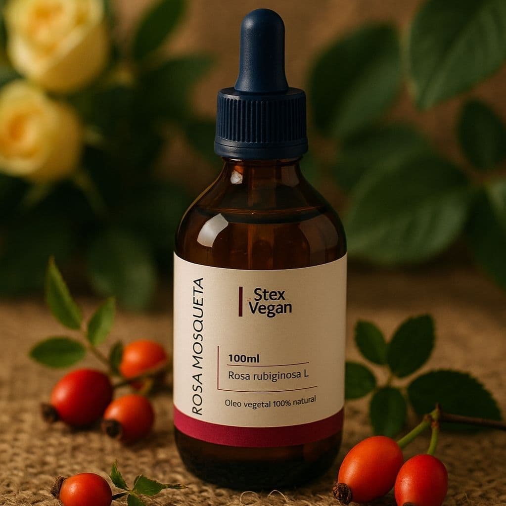Óleo de Rosa Mosqueta Rubiginosa 100% Puro | Clareia Manchas e Hidrata a Pele – Stex Vegan 100ml