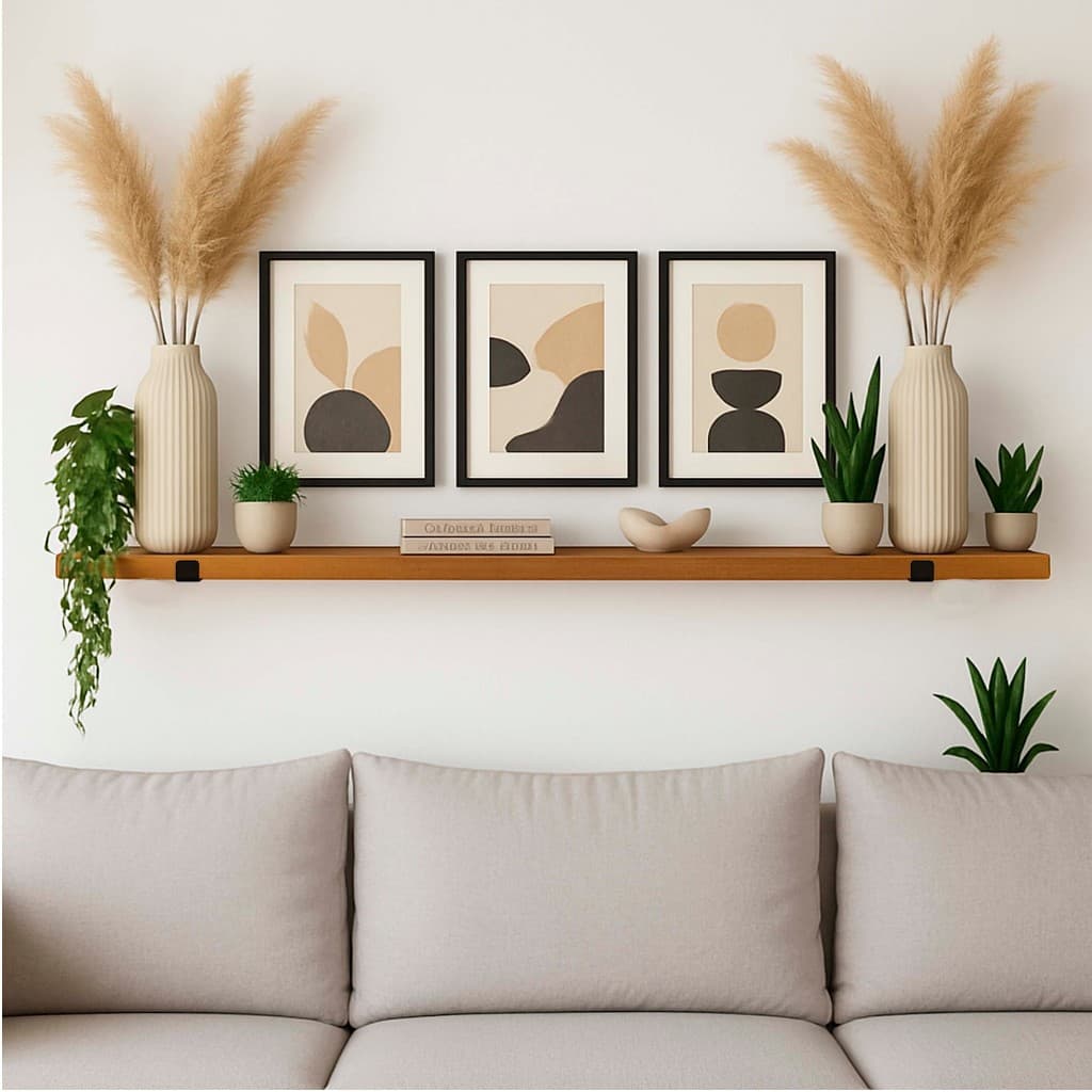 Prateleira de madeira industrial com mao francesa invertida prateleira envelhecida suspensa