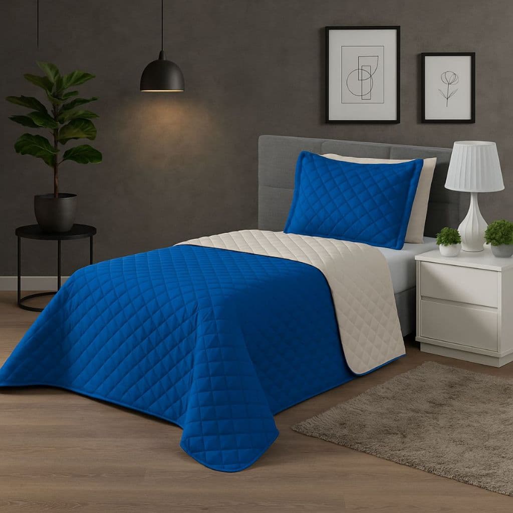 Kit Colcha Cobre Leito Matelado Realeza Dupla Face Solteiro 2 Peças