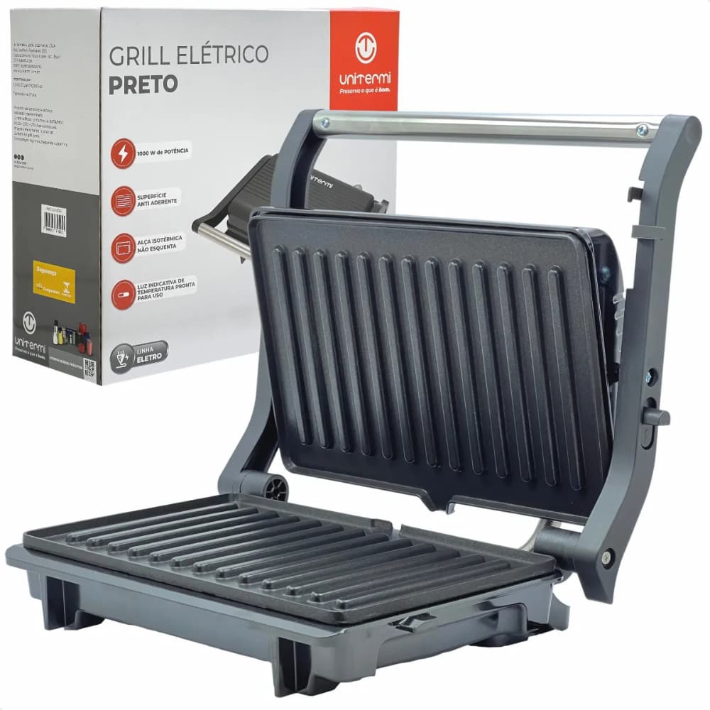 Grill Sanduicheira 1000W Antiaderente Potente Preto