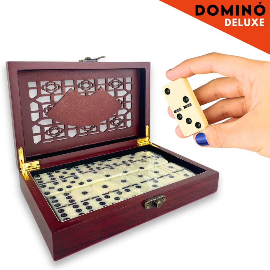 Dominó Deluxe com Estojo de Madeira – Jogo Clássico com Acabamento Elegante - MN