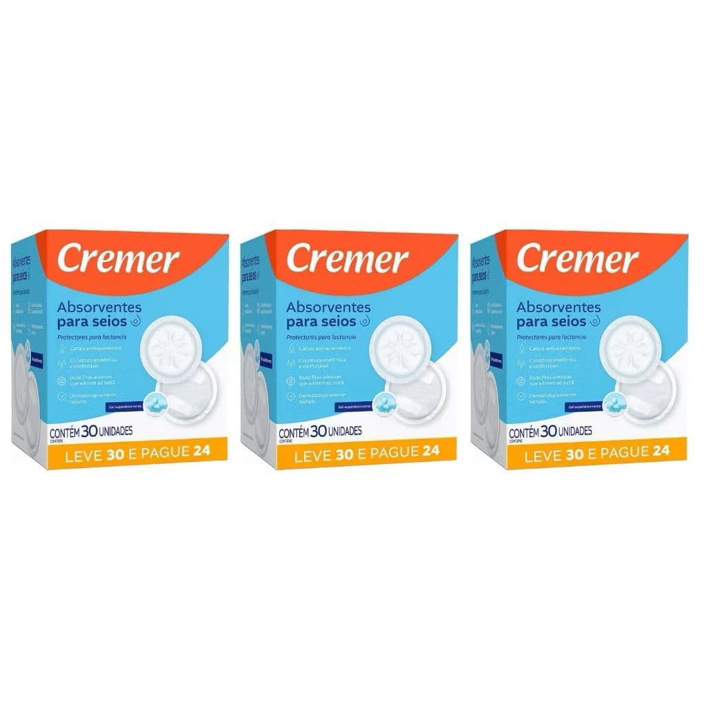 Kit C/3 Absorvente para Seios Cremer C/30 un Cada