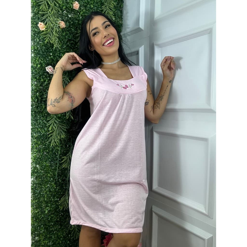 Camisola Algodão Pala Confortável Pijama Vestido Para Dormir