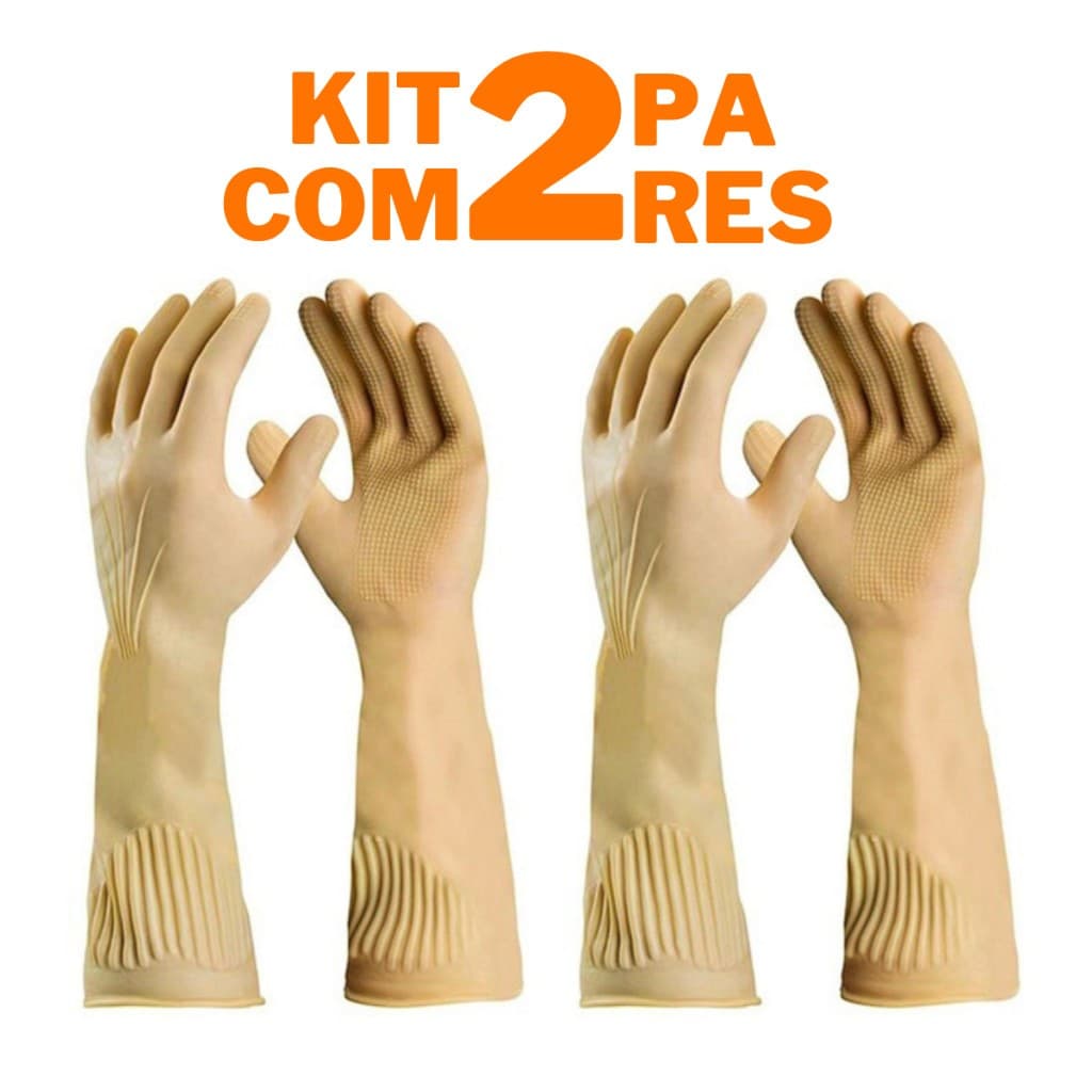 Kit 2 Pares Luva De Borracha Grossa Cano Longo Limpeza Pesada