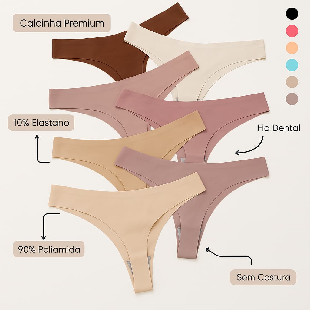 Kit 7 ou 4 Unidades de Calcinha Fio Sem Costura a Laser