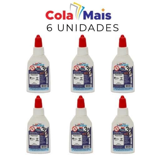 Cola Branca PVA-Escolar 40g Cola Mais | 6 UNIDADES , Atóxica, Secagem Rápida