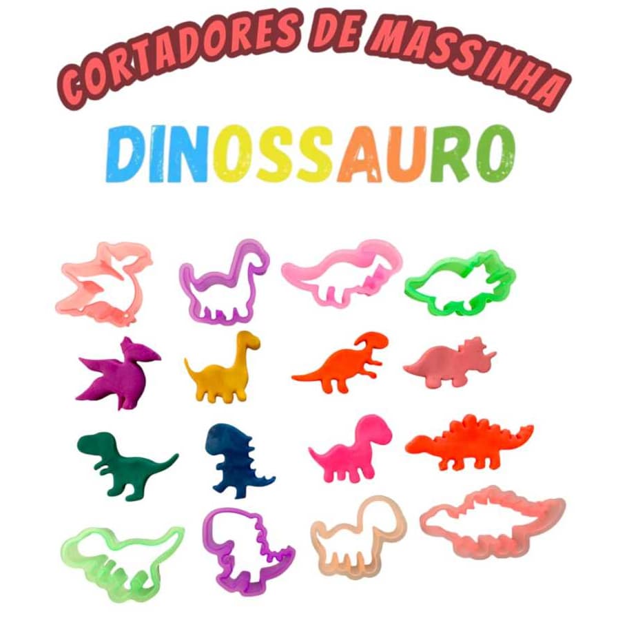 50 Cortador de Massinha Dinossauro Neon Forminha Modelar P Kit Festa Aniversario Prenda Lembrancinha