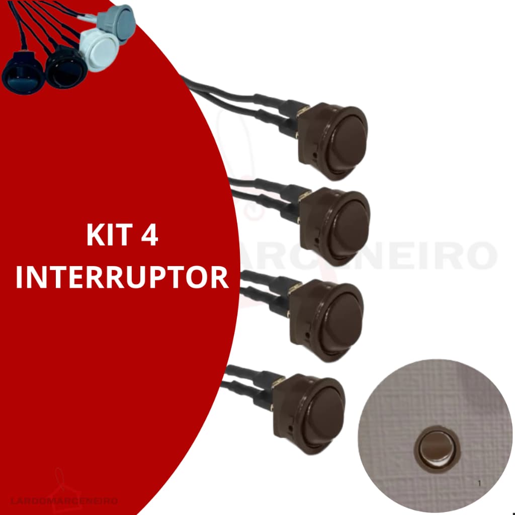 Kit 4 Interruptor Redondo Simples 10A Embutir Branco Marrom Cinza Preto Móveis
