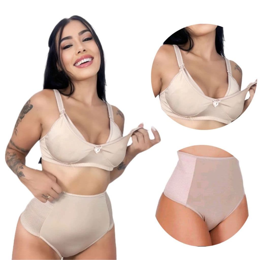 KIT 3 Conjunto Sutiã Calcinha Amamentação Dia a Dia Conforto  Calcinha Galena Pós Parto Compressão