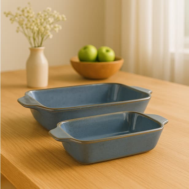 Kit Duplo 1 Travessa Média e 1 Pequena Com Alça Retangular Cerâmica Louça Decoração Cozinha