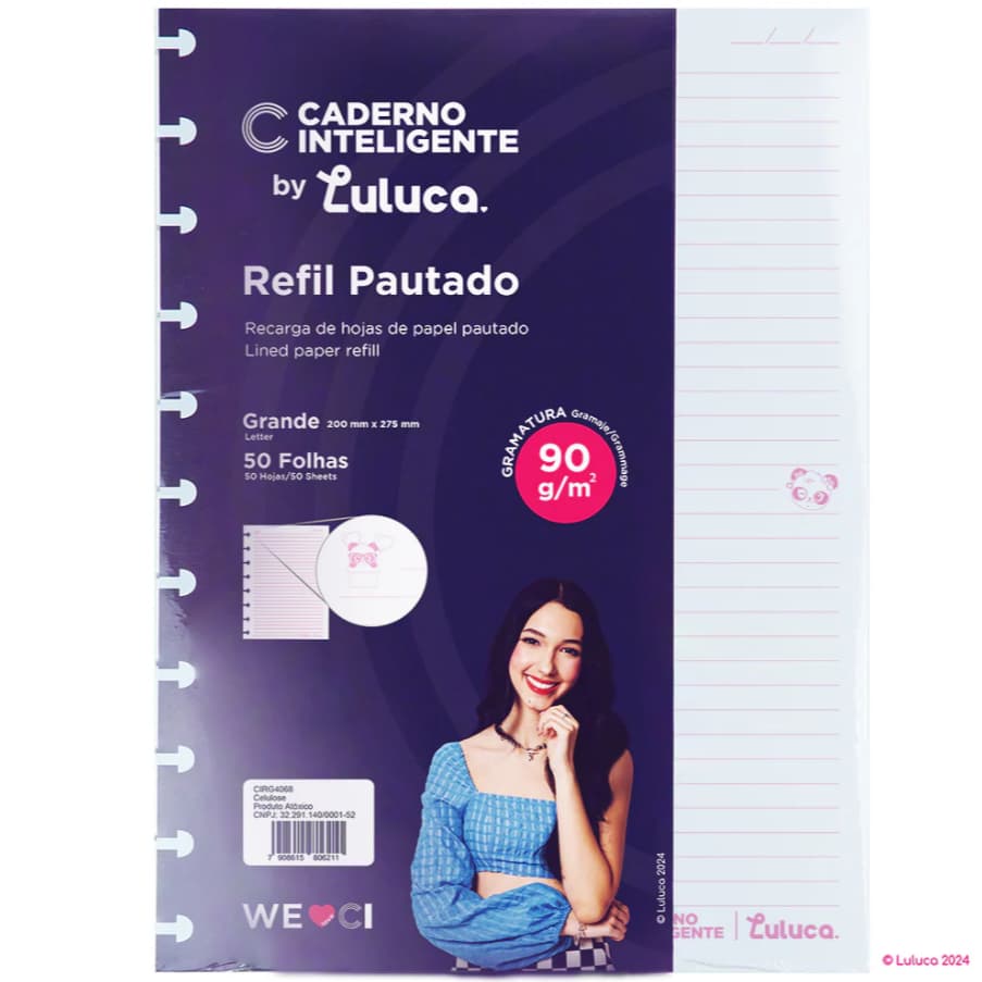 Kit Refil Caderno Inteligente By Luluca Pandalu Glow Grande 90g Pautado 11 Furos