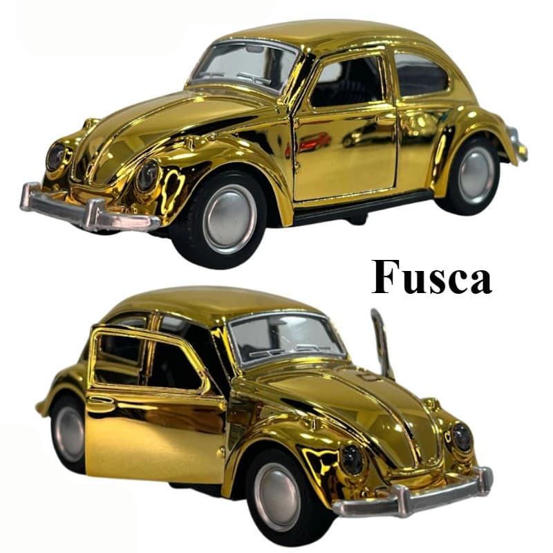 Carrinho de Ferro Miniatura Fusca Colecionador Brinquedo dourado ouro Dubai Metalizado