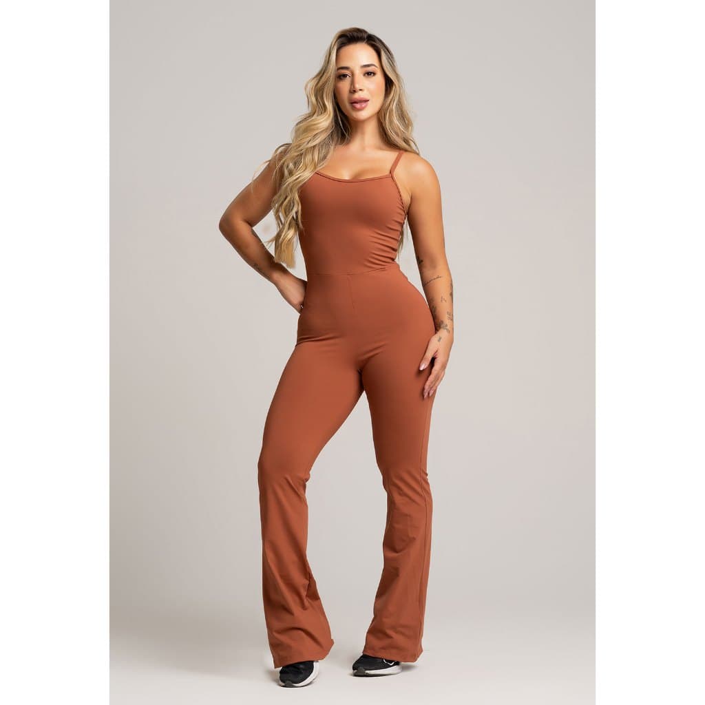 Macacão Fitness Flare Alcinha de Regulagem Poliamida Mvb Modas