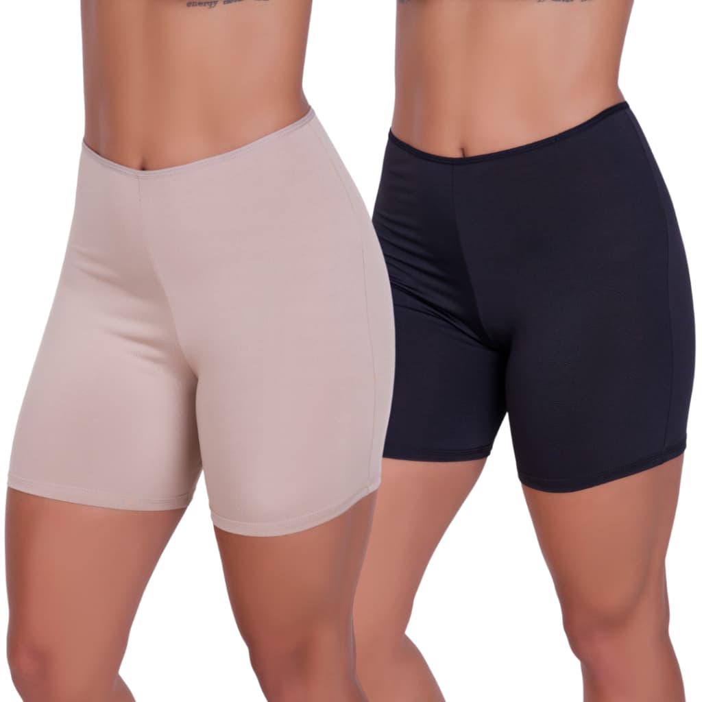 KIT 2 Short Segunda Pele Anagua Feminino Anágua Calção Preto Bege