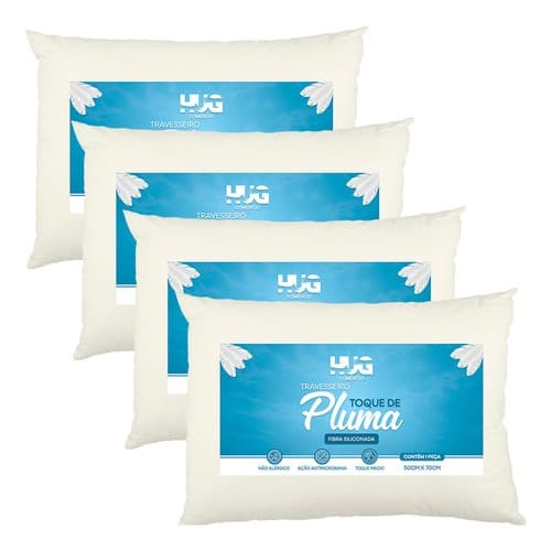 Kit 4 Travesseiros Toque De Pluma Basic Antialergico Macio