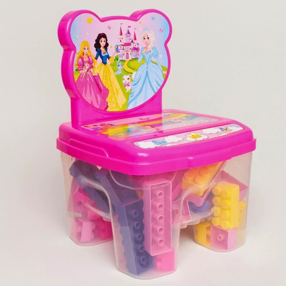 Cadeira Infantil Princesas com Blocos de Montar Encaixe Educativo 48 Peças Grandes