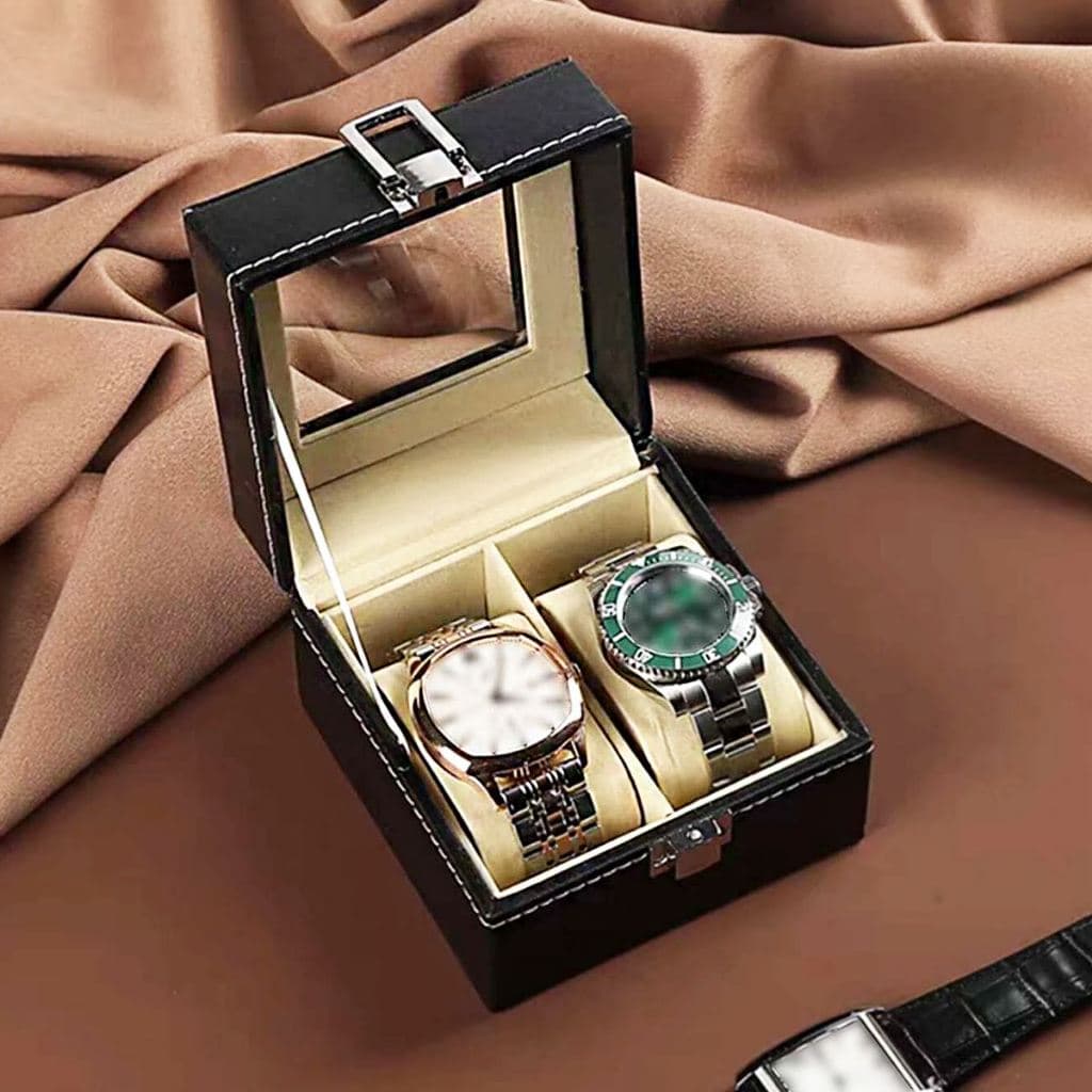 Caixa Maleta Estojo Porta Relógio Organizador Vidro 2 Compartimentos Aveludado