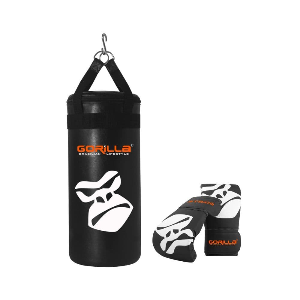 Kit Saco De Pancada 40Cm CHEIO Reforçado Infantil Gorilla + Luva Bate Saco Child Monkey Marciais