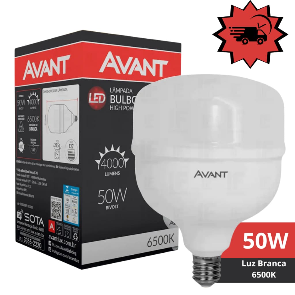 Lâmpada Led 50w Bulbo Alta Potência E27 Branco Frio 6500k Bivolt