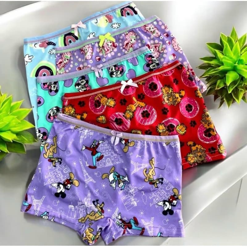 Kit 5 Calcinha Infantil Box Boxer Shortinho Menina Infantil Microfibra com Forro