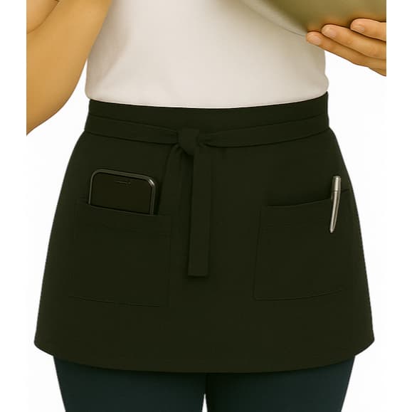 Avental Cintura Brim Algodão com 2 Bolsos Liso Curto Uniforme Chef Cozinha Restaurante Evento Truck
