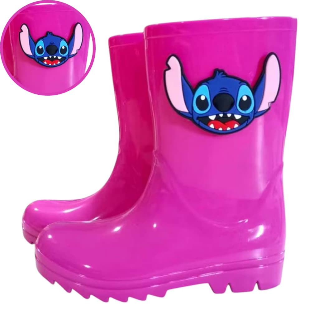 Galocha Bota de Chuva Stitch  Cano Alto 17CM Confortável Impermeável Infantil Juvenil Leve antiderrapante