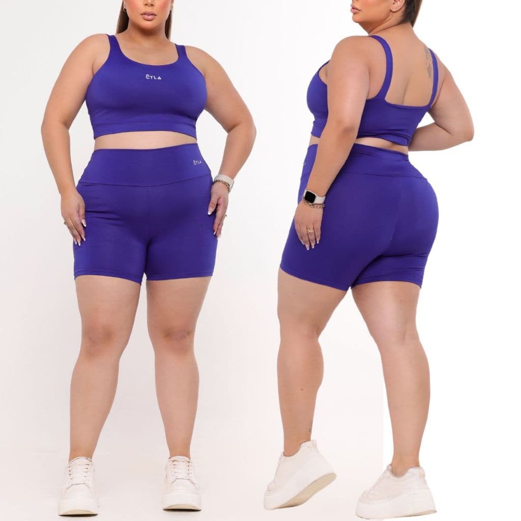 Conjunto Academia Fitness Suplex Plus Size Short e Top Cintura Alta Zero Transparência Bojo Removível  Moda Feminina