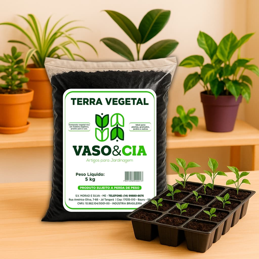 Terra Vegetal Adubada Orgânica 5 kg - Vasos Plantas Jardim - Vaso e Cia