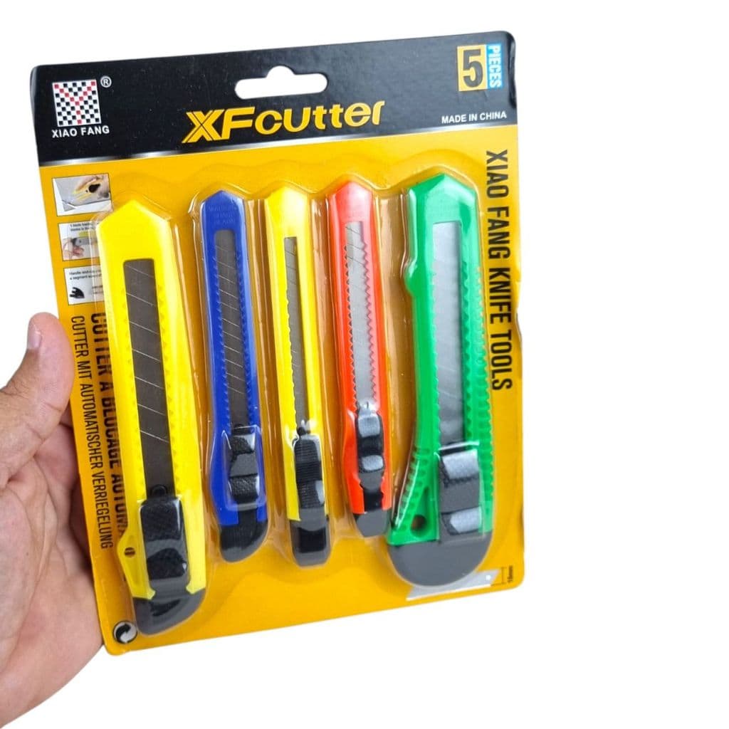 Estilete Profissional de Precisão Kit com 5 Peças Lâmina 18mm Com Trava Amarelo Verde Azul Vermelho